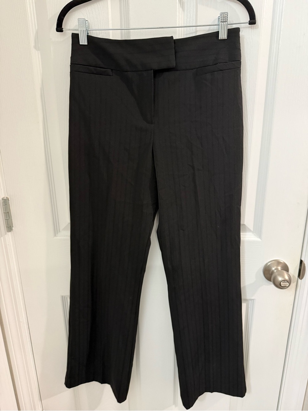 BCXgirl Juniors Women's Black Pinstripe Flat Front Straight Leg Dress Pants